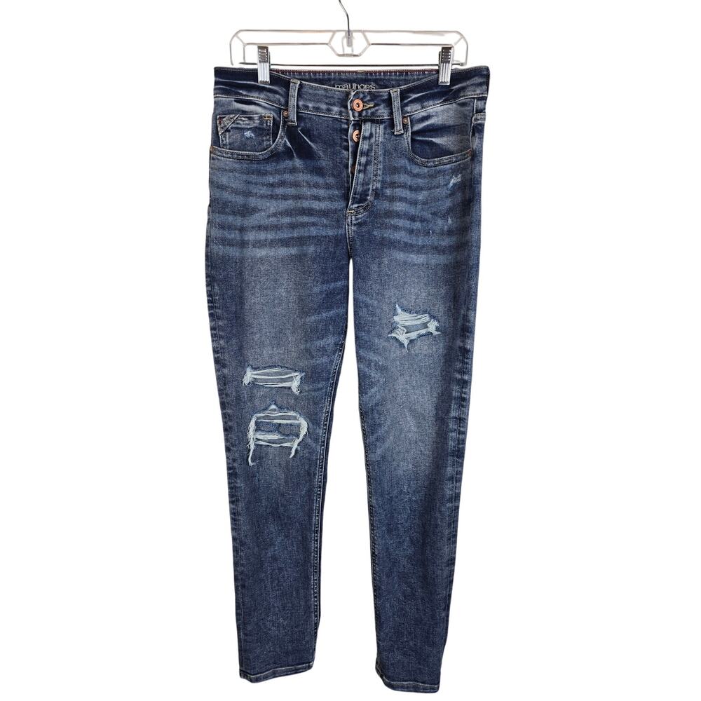 Maurices Women's High Rise Boyfriend Exposed Button Fly Distressed Jeans 10